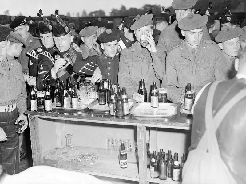 1st Battalion Royal Scots visit Murrays Breweries, in Craigmillar, after their 140 miles "show the flag" march through the Lothians and Peebleshire in June 1960.