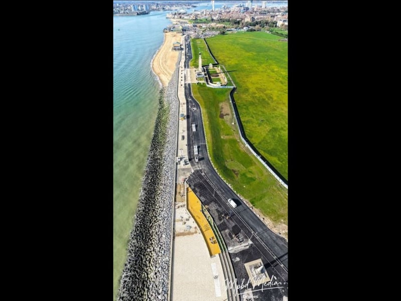 The sea defences and new promenade in front of Southsea Common