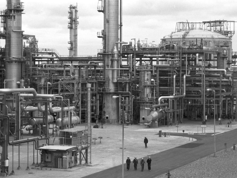 Part of the 83 miles of insulated pipes at the Esso ethylene plant at Mossmorran, Fife, in June 1986