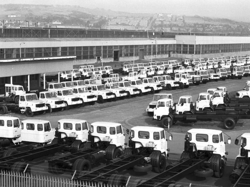 The last trucks wait to be sold at the British Leyland Bathgate factory, after it closed in 1986