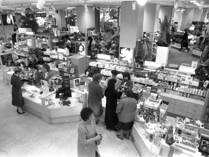 Shoppers in the cosmetics department of Frasers department store, on Princes Street, Edinburgh, in January 1986