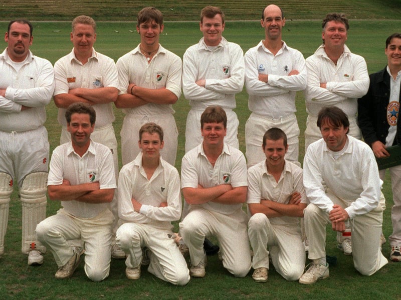 Division 2 team Otley Town CC pictured in August 1996. Back row, from left, are Richard Benson, Mick Lawrence, Nick McNeice, Phil Empson, Bernard Thornton, Tony Smith and Ross Barron (scorer). Front row, from left, are Andy Nichols(c), Jonathan McGee, Neil Ives, Graham Russell, and Peter Brogan.