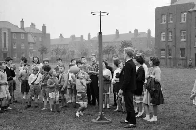 Playing netball at Craigentinny School in June 1963.