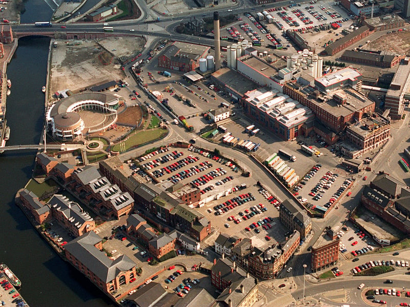 A bird's eye view of the Tetley's Brewery site in March 1996.