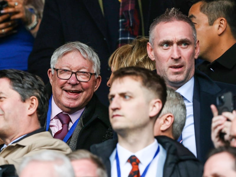 Sir Alex Ferguson (L) and Allan McGregor watch on at Ibrox.