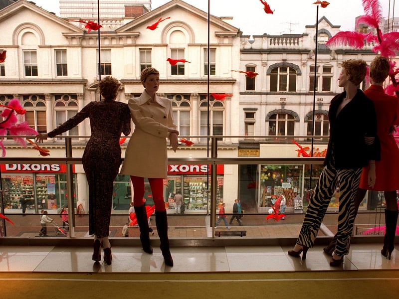 Store with a view. Manequins look down of Briggate from the new Harvey Nichols store in October 1996.