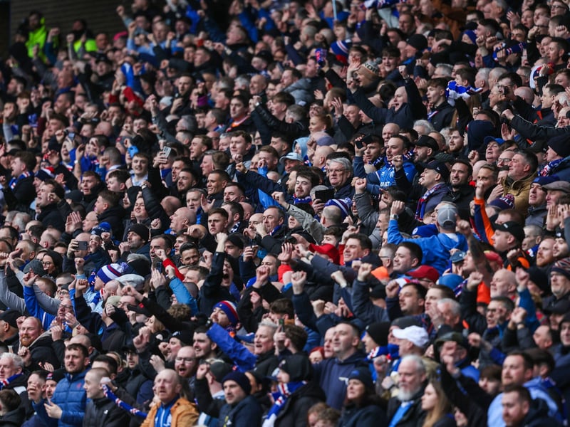 Rangers fans celebrate after Rangers' Youssef Chermiti scores to make it 2-0.