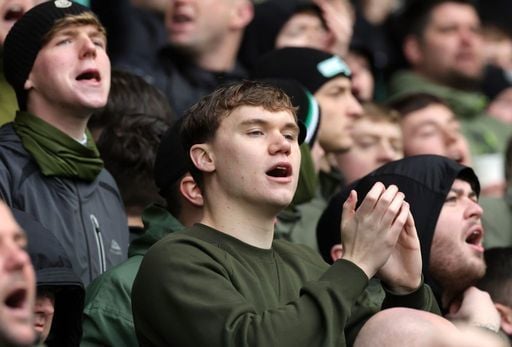 Celtic fans in the stands ahead of kick-off at Ibrox.