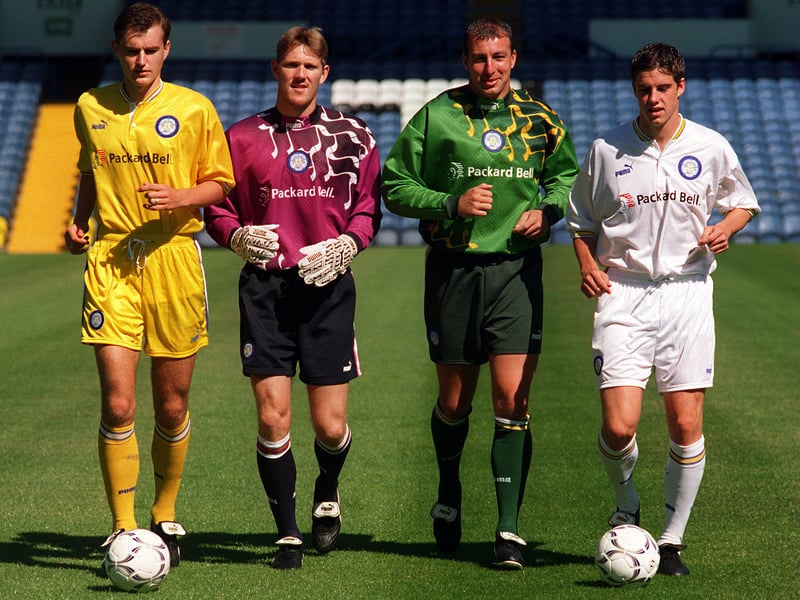 July 1996 and wearing the new Leeds United strip for the 1996-'97 season are players, from left, David Weatherall, Paul Evans, Mark Beeney and Andy Gray. 