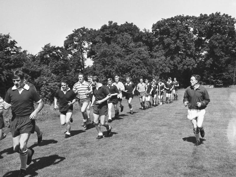 The Hearts football team training at Colinton in July 1966.