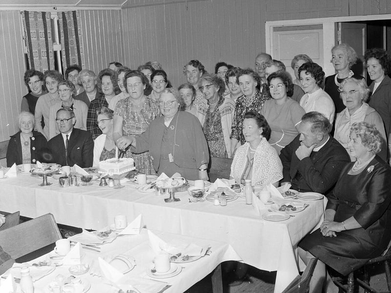The cake cutting at the 25th Anniversary Social of Colinton Mains Parish Church Guild of Friendship in October 1964.