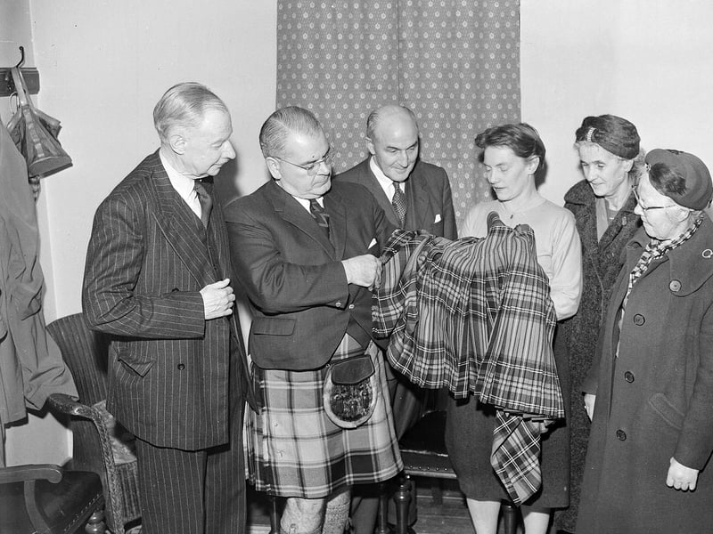 Councillor Hugh MacPherson addresses Colinton Parish Church Literacy Society in February 1956.