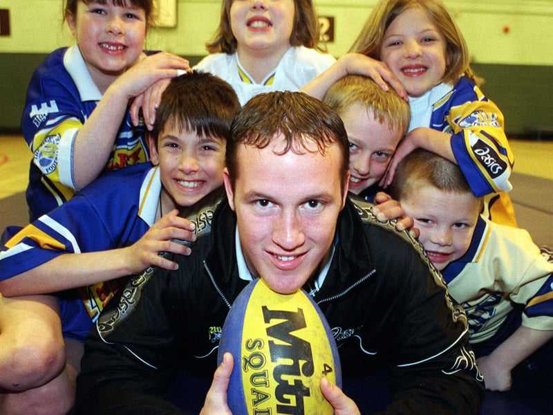 Leeds Rhinos player, David Gibbons hosted a coaching session for children at Kirkstall Leisure Centre. Pictured, from left, are Sophie Smith, Ashley Perks, Jennifer Lowe, Sean Smith, Jennifer Campbell and Josh Parle.