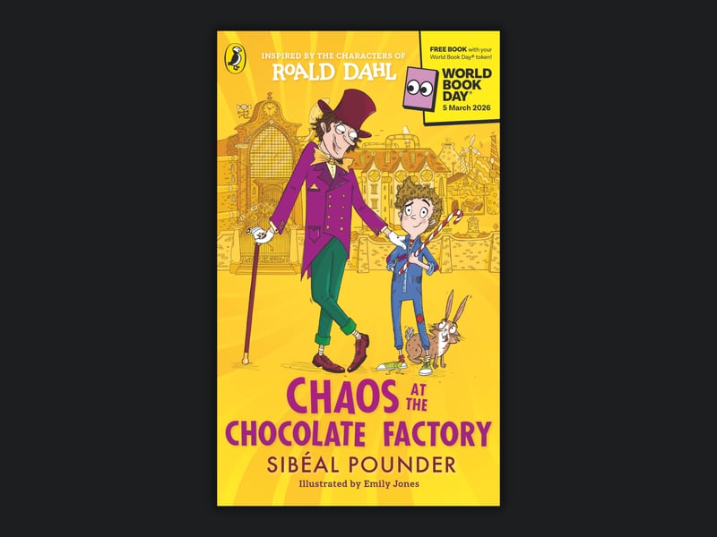 Chaos at the Chocolate Factory is inspired by the legendary children’s author Roald Dahl, allowing fans to revisit his beloved characters, Charlie Bucket and Willy Wonka. Written by Sibéal Pounder with illustrations by Emily Jones, this Puffin title is a great pick for World Book Day 2026. 
