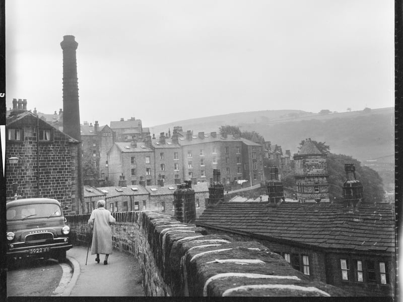 Keighley Road, Hebden Bridge, in the late 60s or early 70s, with the Unity Buildings in the distance