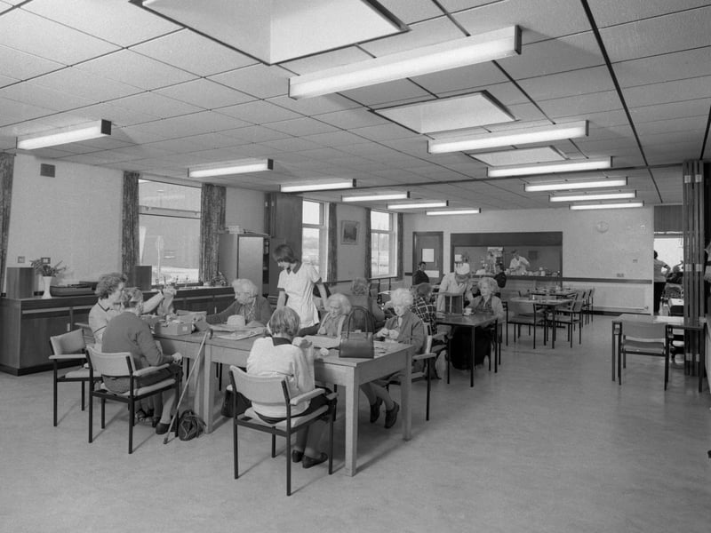 The tea room at Montague Hospital, Mexborough, South Yorkshire, in 1977