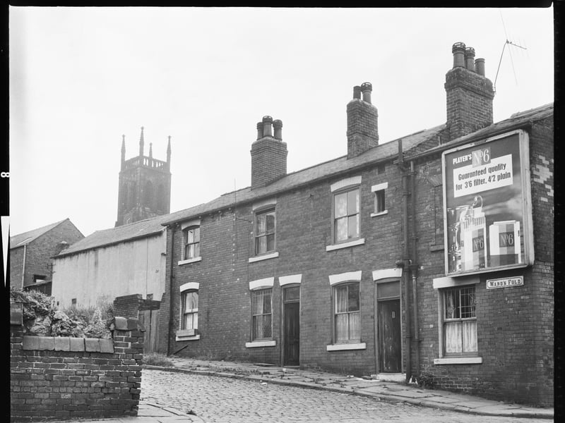 Ward's Fold, Leeds, seen from Mabgate, with the tower of St Mary's Church in the background, sometime during the late 60s or early 70s. The houses shown here were demolished in the late 20th century.