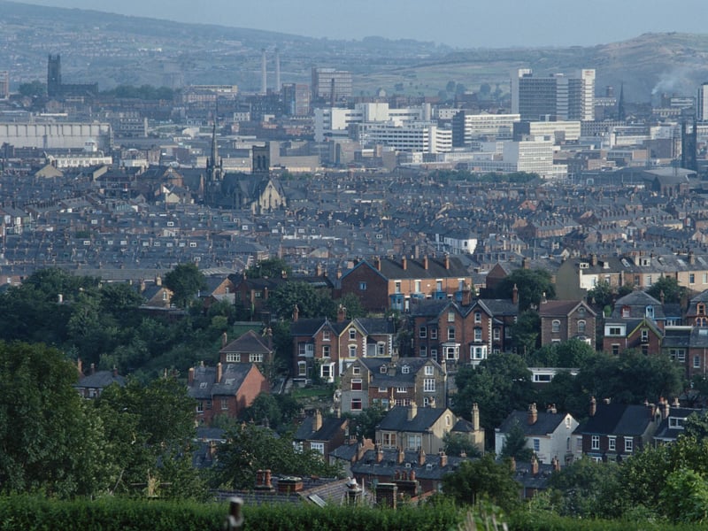 Sheffield city centre seen from Meersbrook Park in around 1975