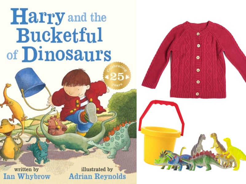 Also ideal for younger readers is a costume inspired by Harry and the Bucketful of Dinosaurs. All you need is a sand bucket, a few dinosaur toys and ideally a red top of some kind. 