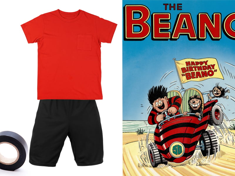 Dennis the Menace is an iconic character and relatively easy to pull together a last minute costume for. The best option would be a red and black stripy t-shirt, but if you are without one - and have a little bit of time to spare - then you can DIY one using either fabric paint or duck tape to create your own stripes. 