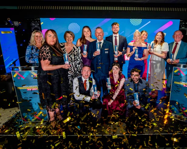 All award winners on stage at las year's South Yorkshire Apprenticeship Awards 