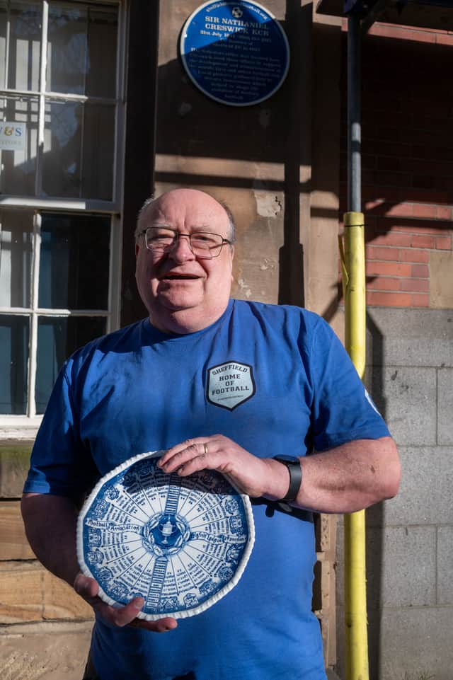 John Clarke outside the office on East Parade office where the football rules were drafted. Photo: Dean Atkins, Iconic Media