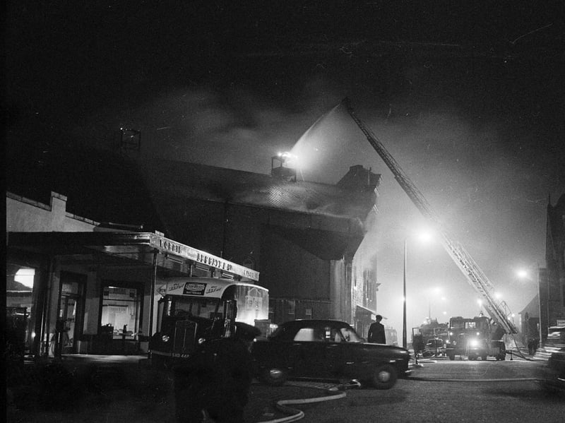 Firefighters attend a blaze at the old Edinburgh Lyceum Cinema, in Slateford, in May 1963