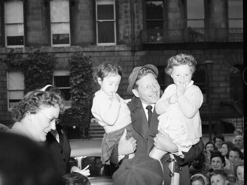 American comedian and actor Danny Kaye meets children at Walpole Hall in Edinburgh in 1956 before appearing at the Regal Cinema