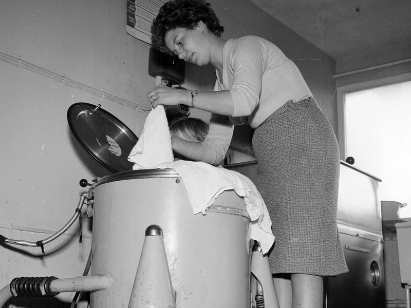 Irene Fleeting washes nappies in Muirhouse in October 1963.
