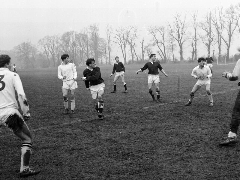 Hearts players play in a practise football match at Muirhouse in January 1963.