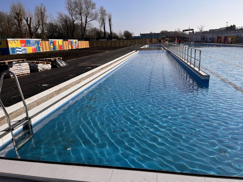Hilsea Lido is now full of water.
The pool currently doesn't have any chemicals in it and the filters haven't been switched on yet. It is being tested, so the contractors will leave the pool at this level for a week, with a surveyor regularly measuring the water levels.
After this the pool will be filled completely, and pool experts Barr and Wray will come and turn the filters on.