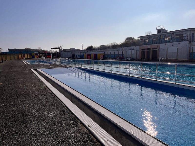 Hilsea Lido is now full of water.
The pool currently doesn't have any chemicals in it and the filters haven't been switched on yet. It is being tested, so the contractors will leave the pool at this level for a week, with a surveyor regularly measuring the water levels.
After this the pool will be filled completely, and pool experts Barr and Wray will come and turn the filters on.