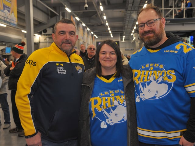 Leeds Rhinos v Castleford   fans   09-03-2036 pic steve riding
 Rhinos fans Dean Stobbart Gemma Stobbart and Jonny Roberts