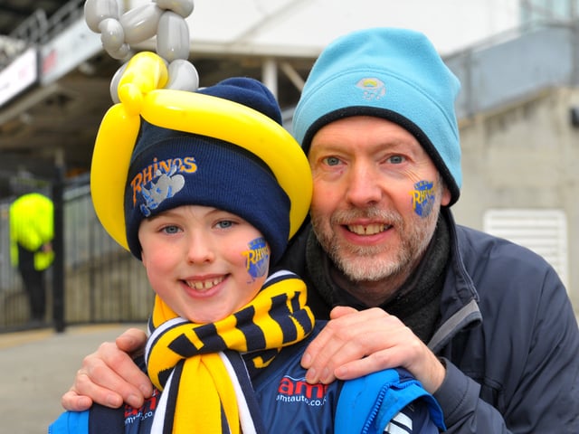 Leeds Rhinos v Castleford   fans   09-03-2036 pic steve riding
Rhinos fans Mick Leonard and Jacob Watson of Crossgates