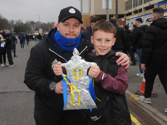 Leeds United v Norwich City FA Cup sixth round   08-03-2026 pic Steve RidingLeeds United fans  Andy Pollington and son TJ , 12, of Methley