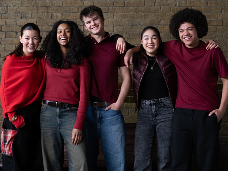 Pictured from left to right are Eire Farrell who will play Katie Bell, Asha Soetan who will play Angelina Johnson , Orson Matthews who will play Gryffindor Quidditch team captain Oliver Wood, Serrana Su-Ling Bliss who will play Alicia Spinnet, and Ethan Smith who will play Quidditch commentator Lee Jordan.