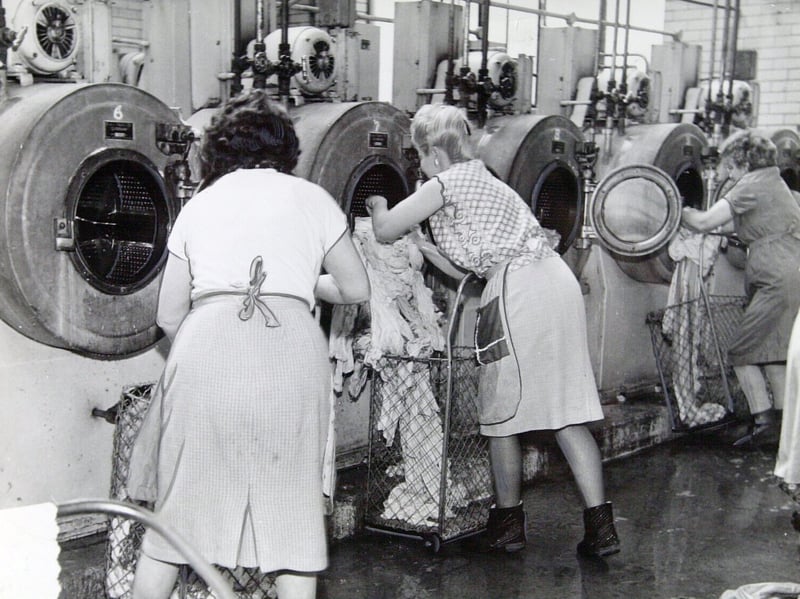 Leeds Corporation public wash house, on Kirkstall Road, in June 1964, when it cost 3s 6d for two hours' washing