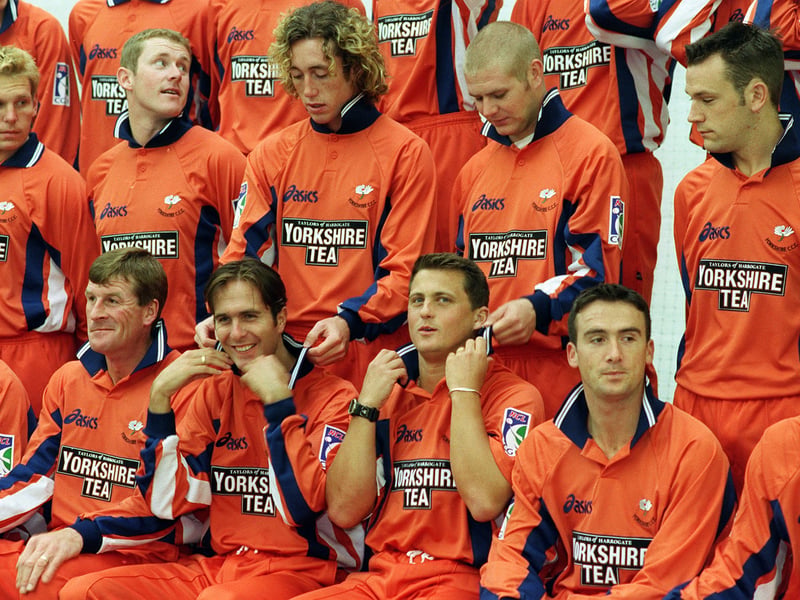 Putting them straight at the Yorkshire CCC photo call. Ryan Sidebottom and Matthew Hoggard straighten Michael Vaughan and Darren Gough collars.