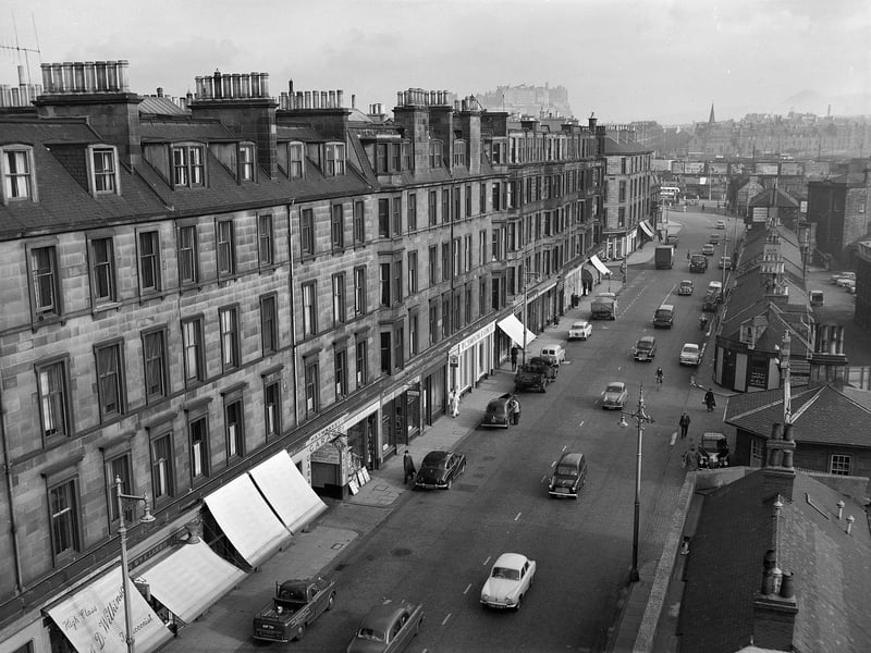 Haymarket shopping centre looking east towards Haymarket Station in October 1959.
