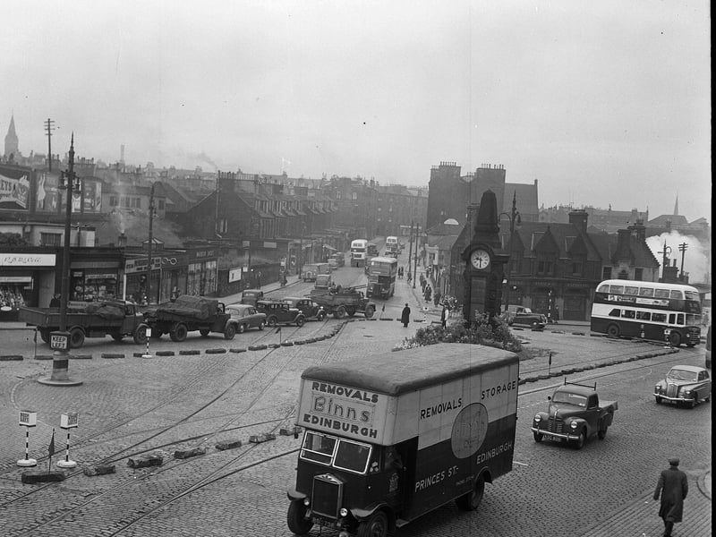 The trial of a traffic roundabout at Haymarket in 1954.