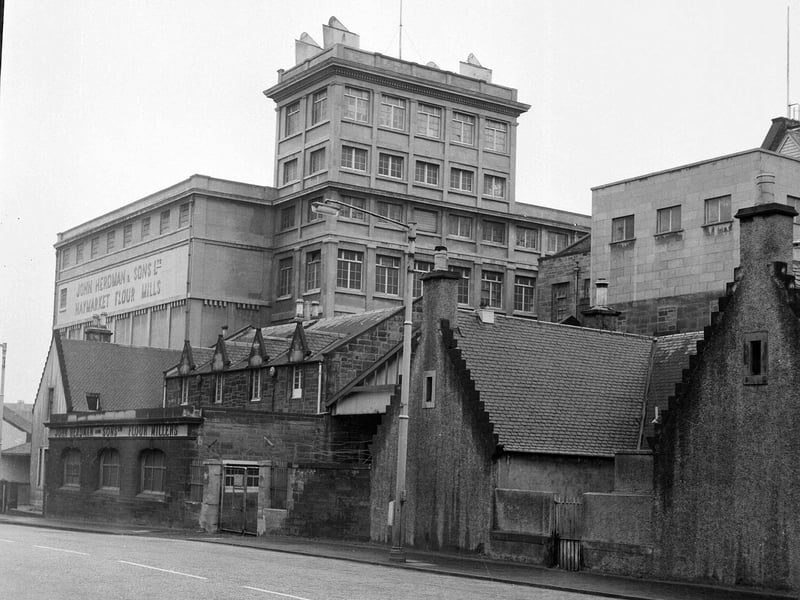 The exterior of John Herdman & Sons Ltd Haymarket Flour Mills in July 1964.
