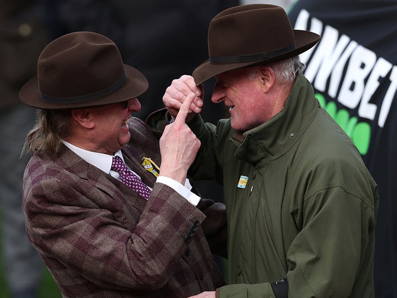 Trainer Willy Mullins celebrates with owner Rich Ricci after Lossiemouth ridden by Paul Townend won the Unibet Champion Hurdle Challenge Trophy.