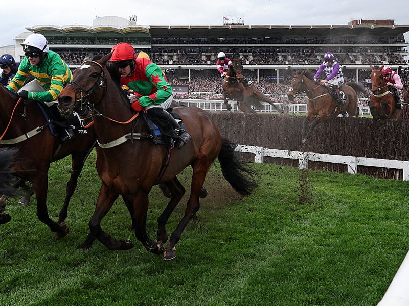 Racehorse Stolen Silver riden by jockey Olive Nicholls jumps sideways over a fence during the Trustmarque Ultima Handicap Chase.