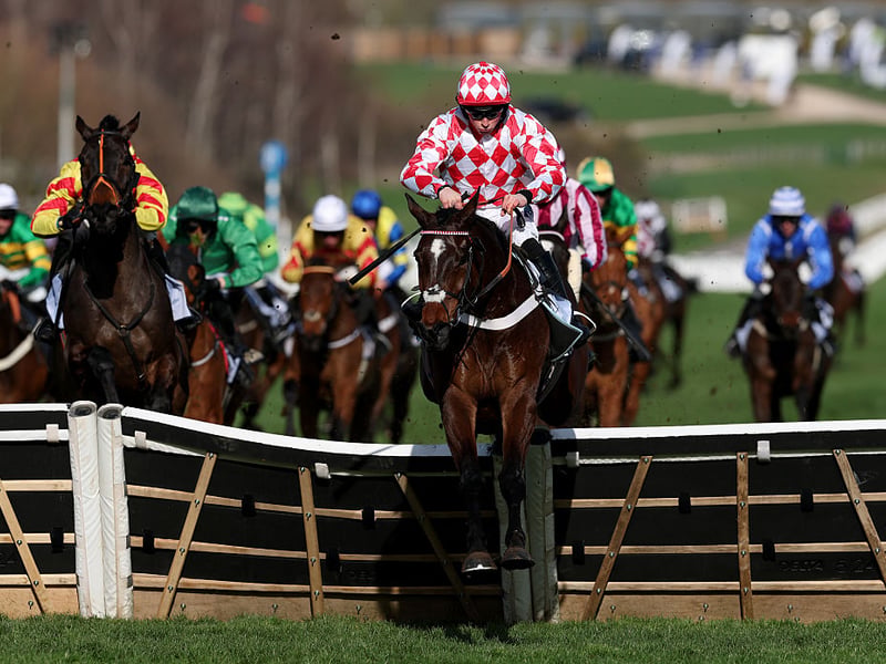 James Bowen riding Jingko Blue jumps the last to win the BetMGM Cup Handicap Hurdle on Ladies Day during day two of the Cheltenham Festival.