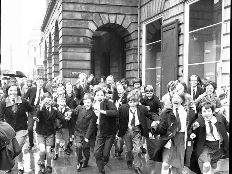 Youngsters leave from the Assembly Rooms, Edinburgh, on their way to Glasgow for the Whitburn v Bonnyrigg Rose Scottish Junior Cup final at Hampden Park in May 1966
