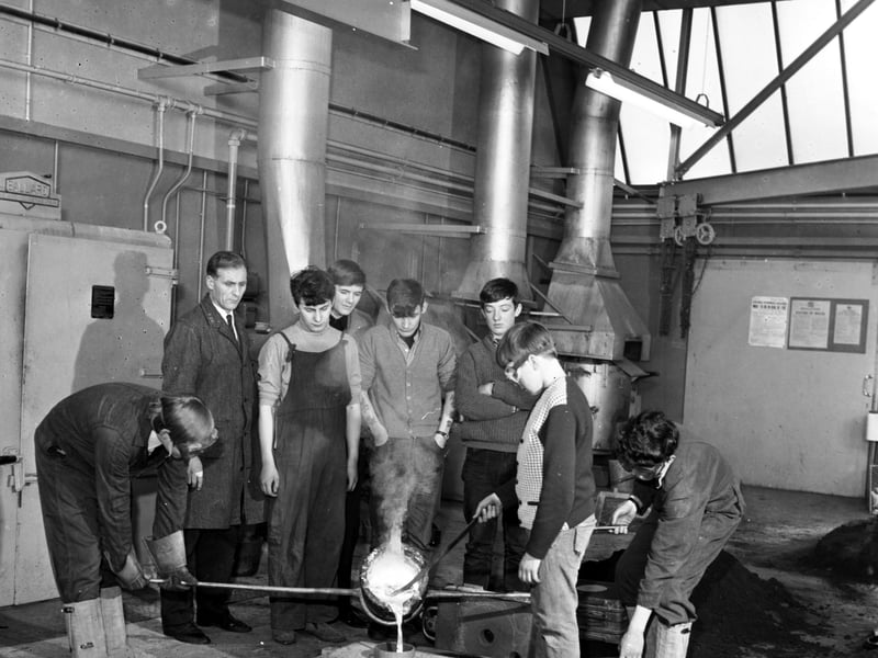Students in one of the technical department classes at Falkirk College of Technology (then called Falkirk Technical College) learning to cast metals in January 1968