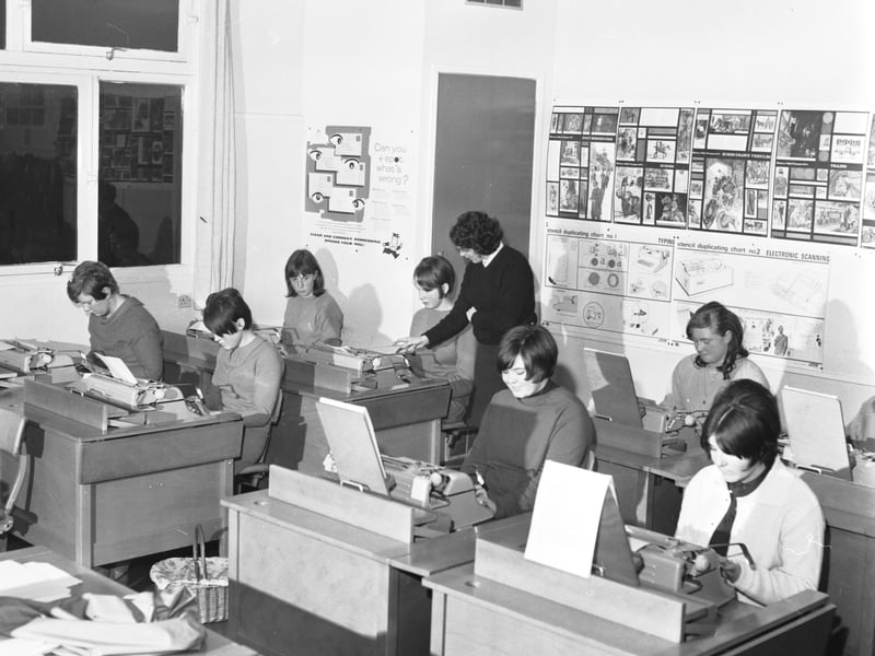 Students learning to type at Falkirk College of Technology (then called Falkirk Technical College) in January 1968