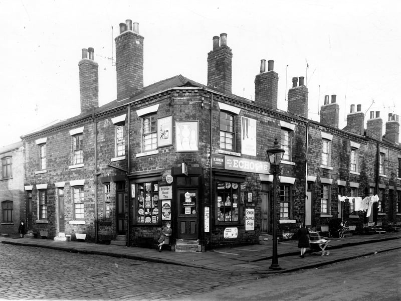 A corner shop at the junction of Bateson Row and Lloyd Street pictured in December 1959.