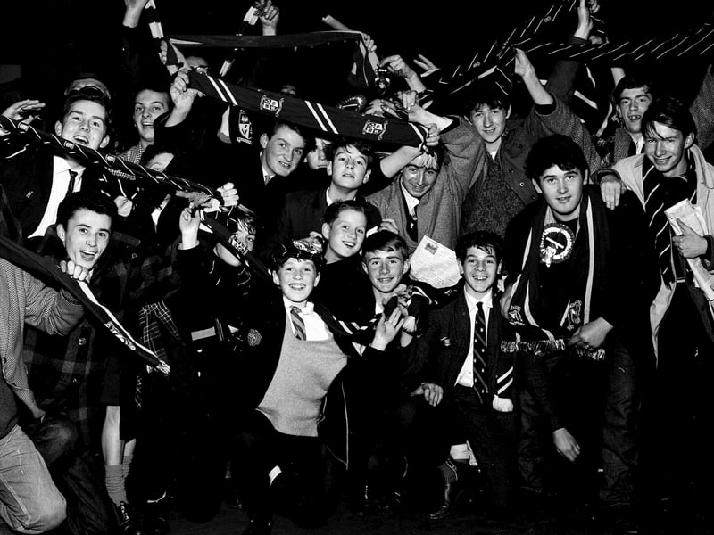Hibs FC supporters leave Waverley station for Ibrox in October 1963.