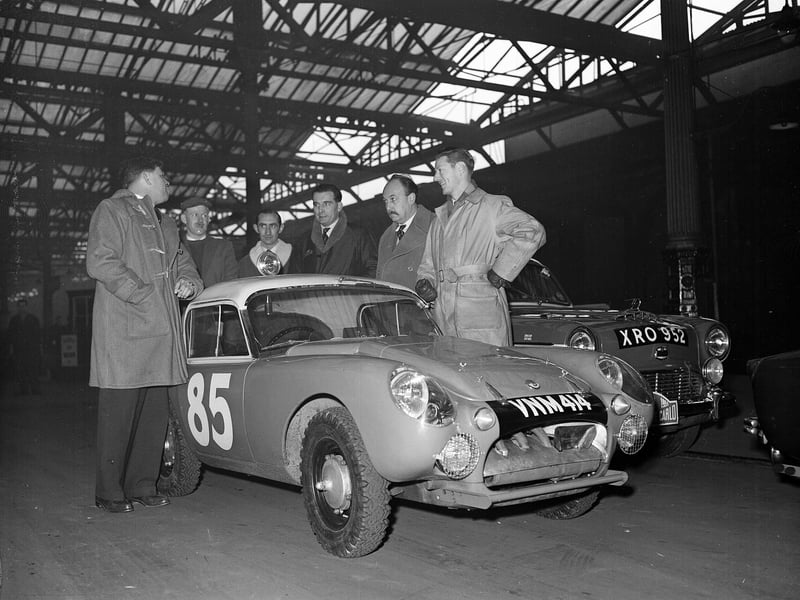 The smallest car to take part in the Monte Carlo Rally arrives at Waverley Station in 1959.